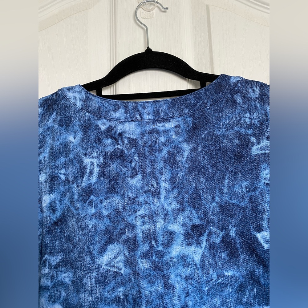 MICHAEL KORS Sleeveless Tie Dyed Denim Blue Lace Up Neck Tank Mini Dress Size L - Picture 11 of 14